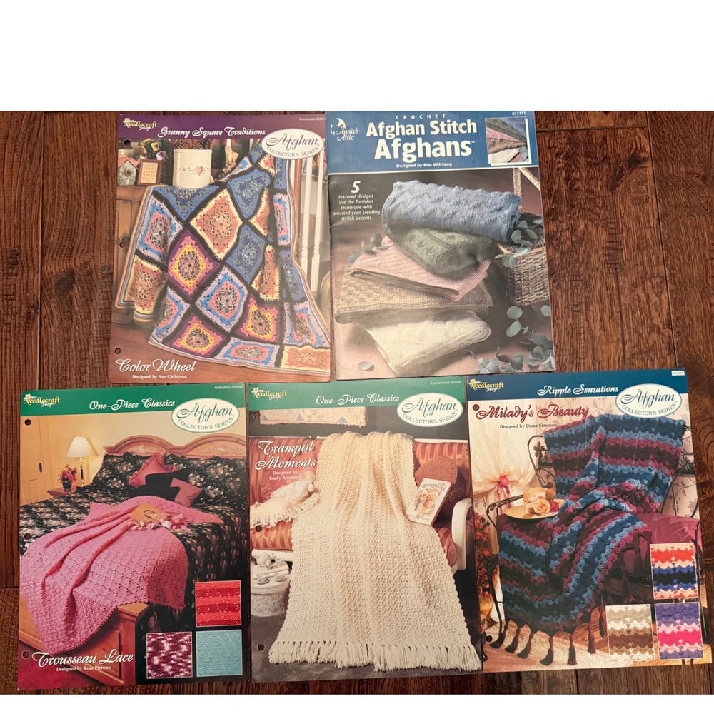 Annie's Attic Needlecraft Shop Crochet Afghan Pattern Booklets Set of 5 Vintage